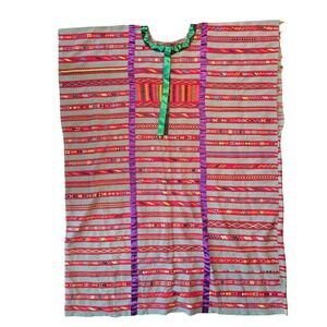 VTG Backstrap Loom Embroidered Oaxaca‎ Huipil Wool & Cotton Festival Dress M/L
